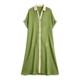 thumbnail image 4 of Mgmyaa Women's Summer Casual V-Neck Short Sleeve Long Dress, Contrast Button Down Shirt Dress with Side Slits, Loose Fit Maxi Length for Beach Vacation, 4 of 9