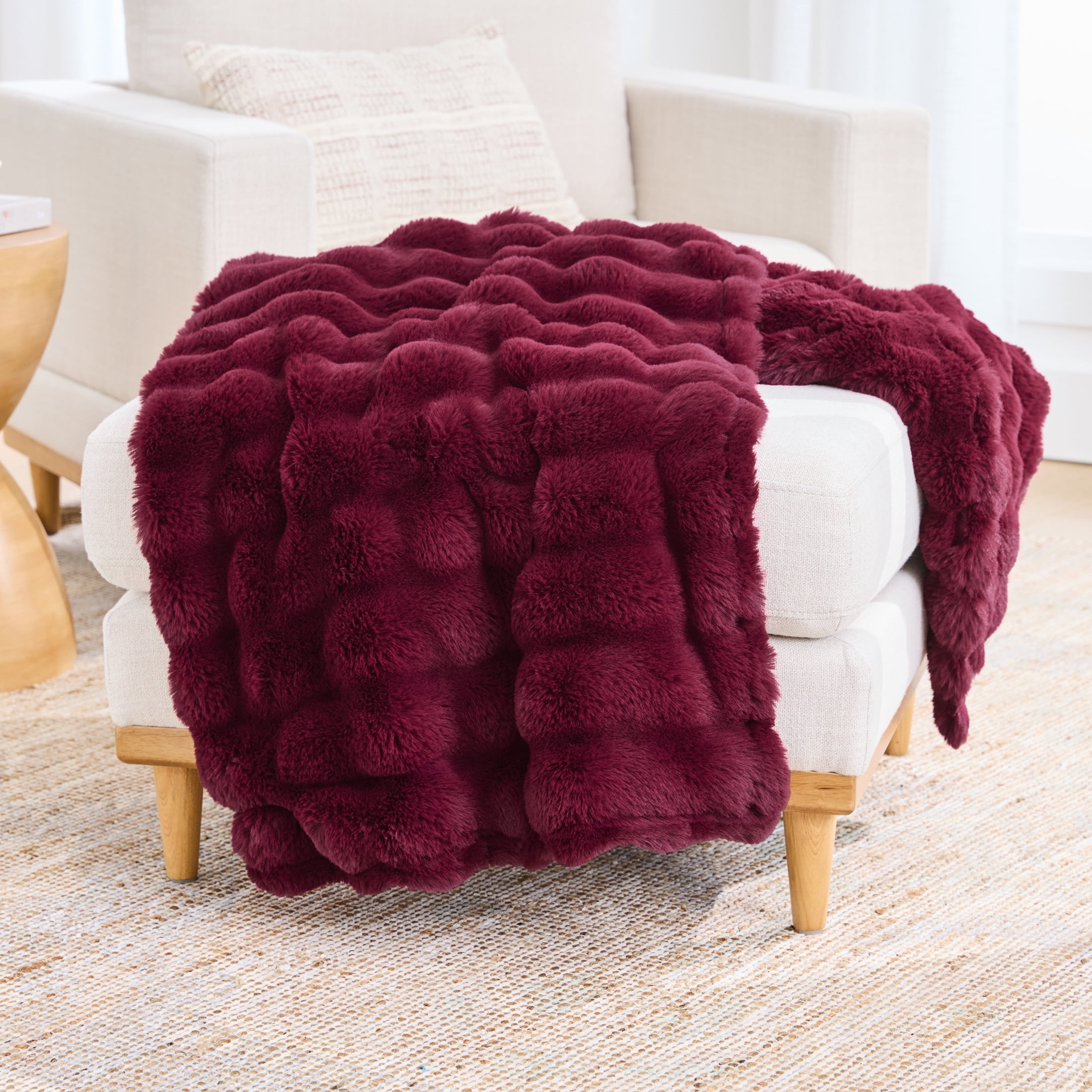 Better Homes & Gardens Merlot Bubble Faux Fur Ultra Soft Luxury Oversized Throw Blanket 50" x 72", Merlot Wine, Adult