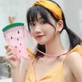 thumbnail image 2 of Large Capacity Cute Water Bottle with Strap and Straw Reusable Plastic Juice Drinking Cup Portable Children Water Cup for Home Parties Travel Indoor and Outdoor Use，Red, 2 of 10