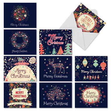 M2936XSG FESTIVE FLORALS' 10 Assorted Merry Christmas Cards Featuring Watercolor Flower Images Combined with Holiday Sayings, with Envelopes by The Best Card (Best Valentine Greeting Card Sayings)