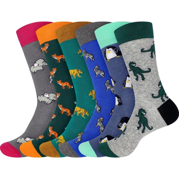 BambooMN Men's Cotton Novelty Fun Design Socks - Assortment 6B - Extra Large - 6 Pairs