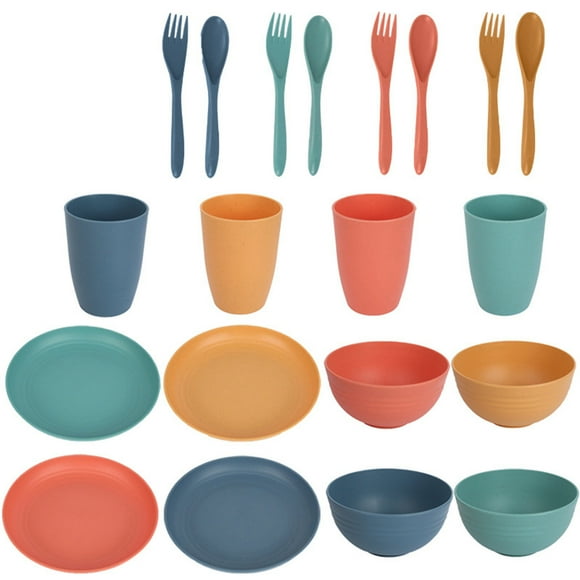 20-Piece Wheat Straw Dinnerware Set for 4, Microwavable Dishes Dishwasher Safe Unbreakable Dinnerware Set, Dinner Plates,Snack Bowls, Drinking Cups, Reusable Kitchen Set, Colorful