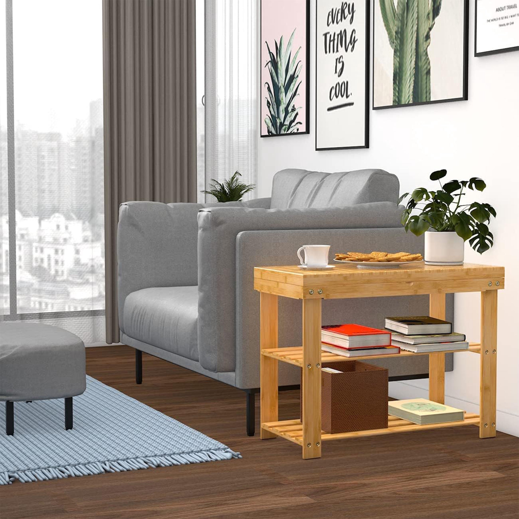 Bambloom Shoe Rack Bench for Entryway, 3-Tier Bamboo Shoe Shelf with Storage Shelf for Small Space Organizer Bedroom Balcony Entrance