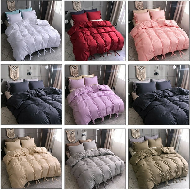 Twin Size Duvet Cover Set with Tie Strap, 2 Pieces Solid Color Ultra Soft Comforter Cover Set, 1