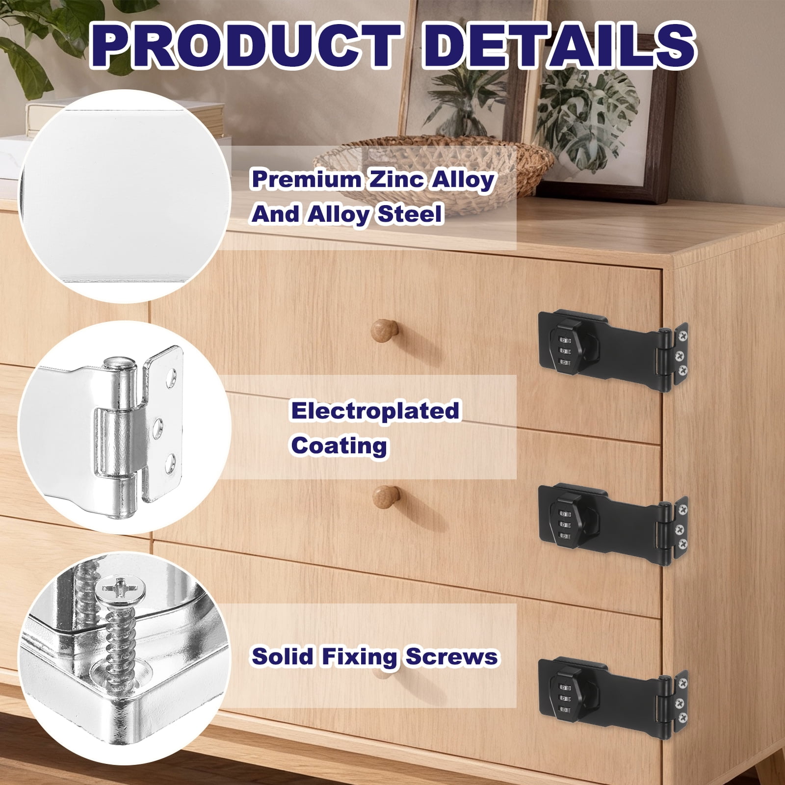 Uxcell 2 Pcs Keyless Cabinet Lock with Combination Code (3.5 Inch) - 3-Digit Password Hasp Latch Lock Mechanical Password Rotary Hasp, for Drawer Closet Cupboard Fence Door, Silver