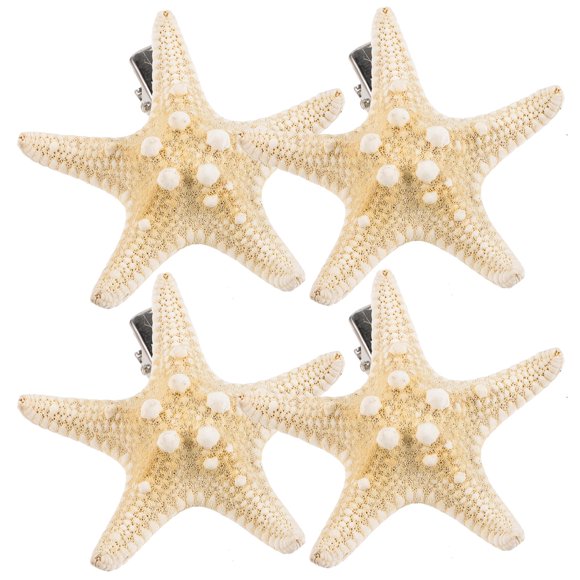 RUNROTOO 4Pcs Five-Pointed Star Hair Clip Sea Star for Women Beach Party 8x3.1x0.8in