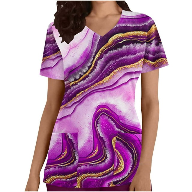 SDNall Veste de Travail Protectrice à Manches Courtes Imprimée à Paillettes Rétro à Col en V avec Poche pour Femmes, Vestes pour Femmes, Hauts à Manches 3/4 pour Femmes