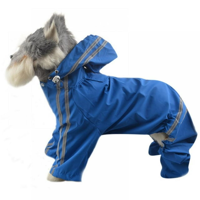 Large Dog Raincoat Adjustable Pet Water Proof Jumpsuit Lightweight Rain Jacket Hooded with Strip Reflective Blue