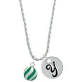 thumbnail image 1 of Delight Jewelry Silvertone 3-D Green Striped Ornament Silvertone Script Initial Disc - Y - Charm Necklace, 20"+3", 1 of 4