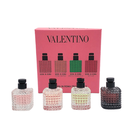 Valentino's Born in Roma for Women 4 PC Mini Set: 4 x 0.2 oz: Born in Roma   Coral Fantasy   Green Stravaganza   Born in Roma Intense Eau de Parfum