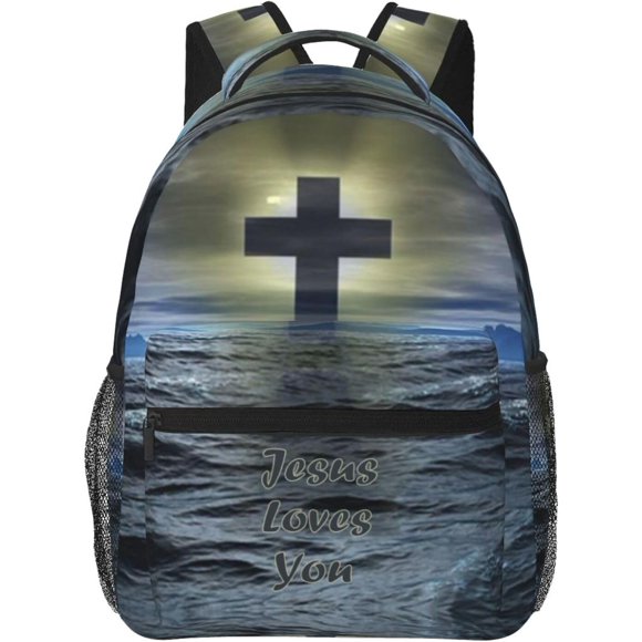 Christian Bible Laptop Backpack Jesus Backpack Travel Bag Laptop Computer Cross Backpack Bag for Women Men