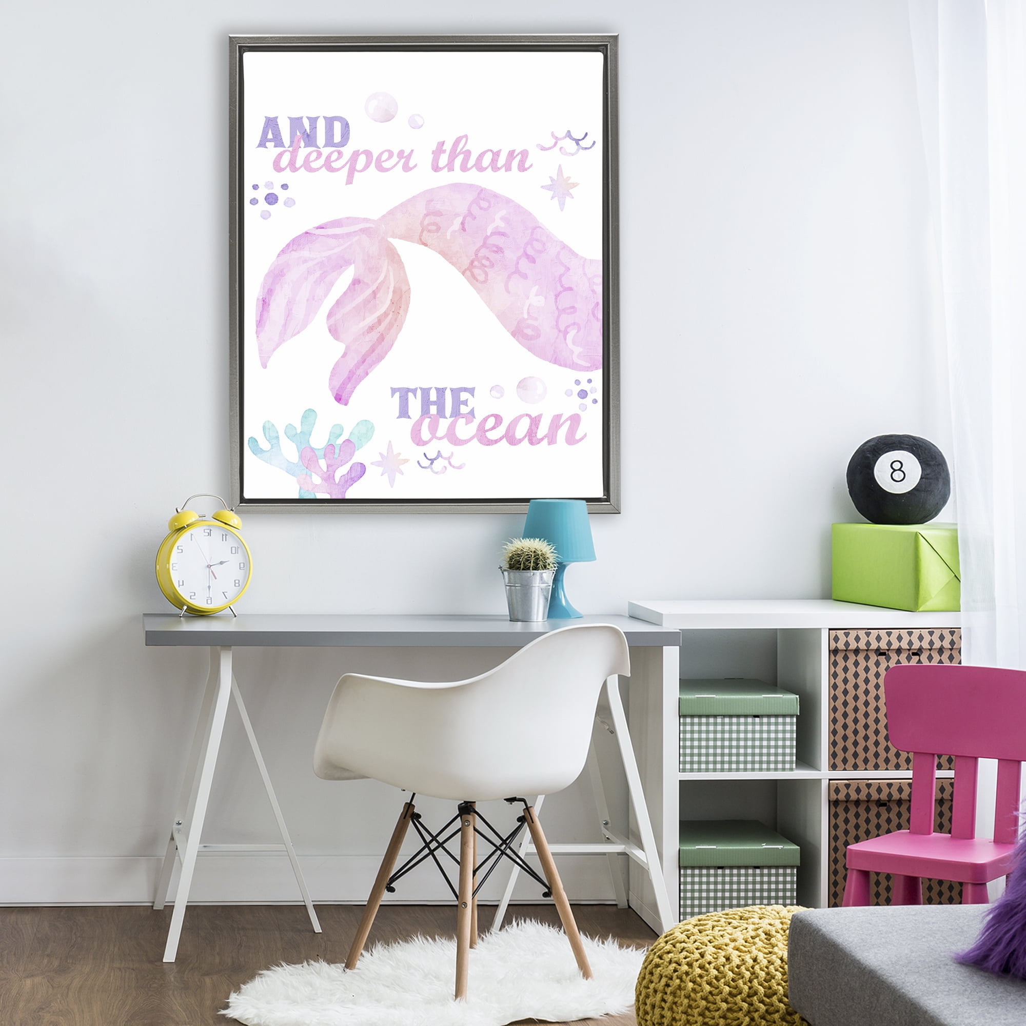 Deeper Than The Ocean Gray Framed Floater Canvas Wall Art, design by Kim Allen