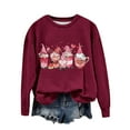 thumbnail image 4 of Penkiiy Women's Round Neck Valentine's Day Love Gnome Printed Loose Fitting Sweater Long Sleeve Hoodless Sweatshirts XL Wine, 4 of 5