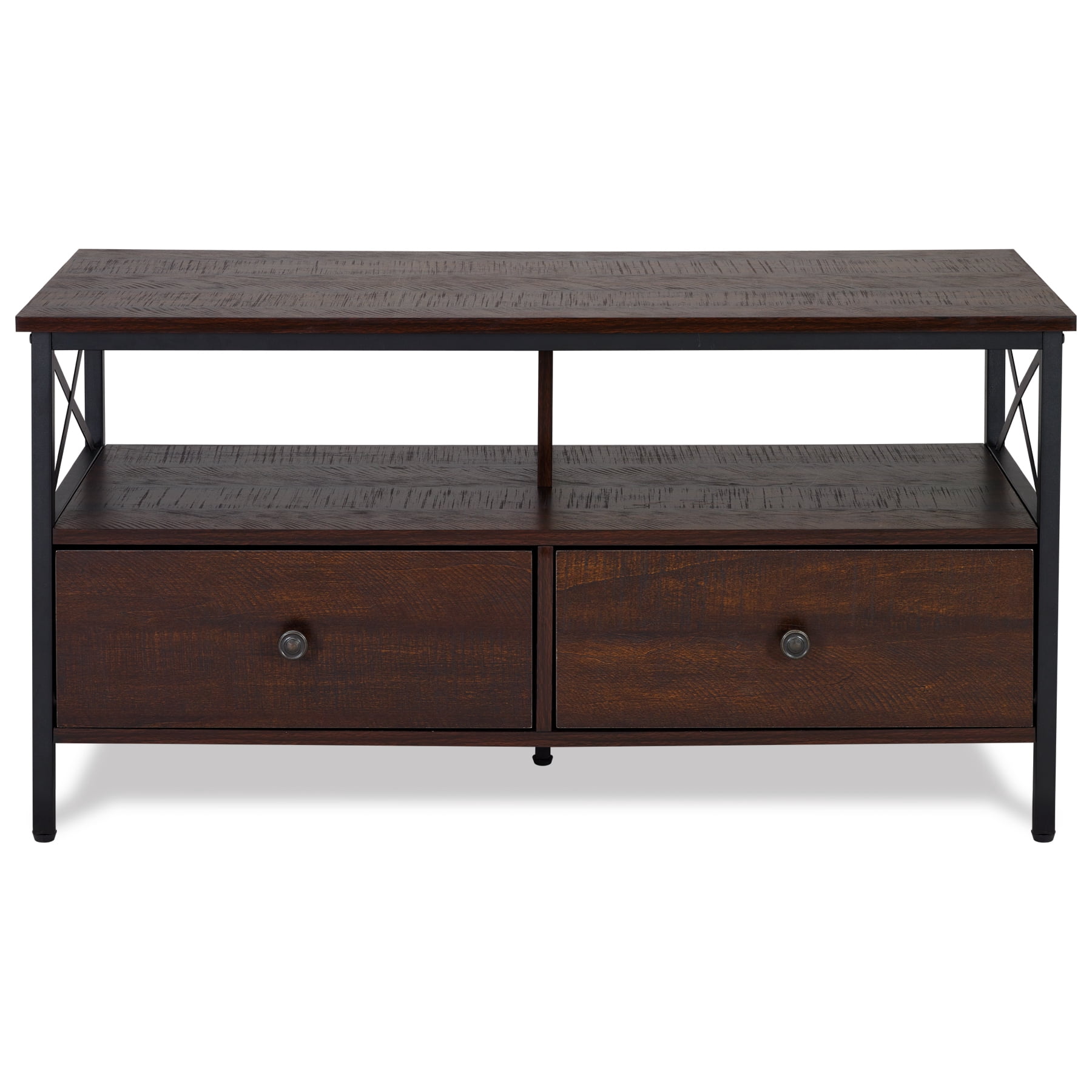DecorTech Industrial Metal and Wood TV Stand for TVs up to 50", Walnut