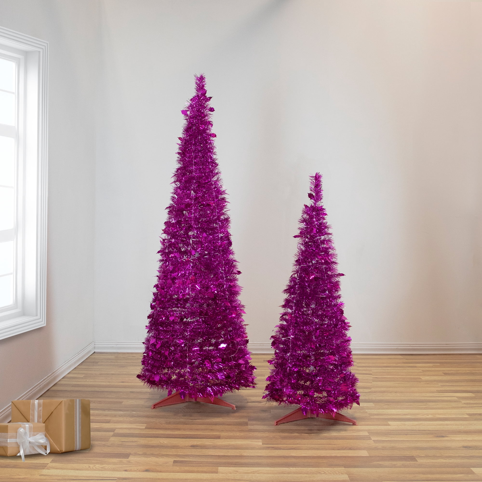 Northlight 4' Pink Tinsel Pop-Up Artificial Christmas Tree, Unlit