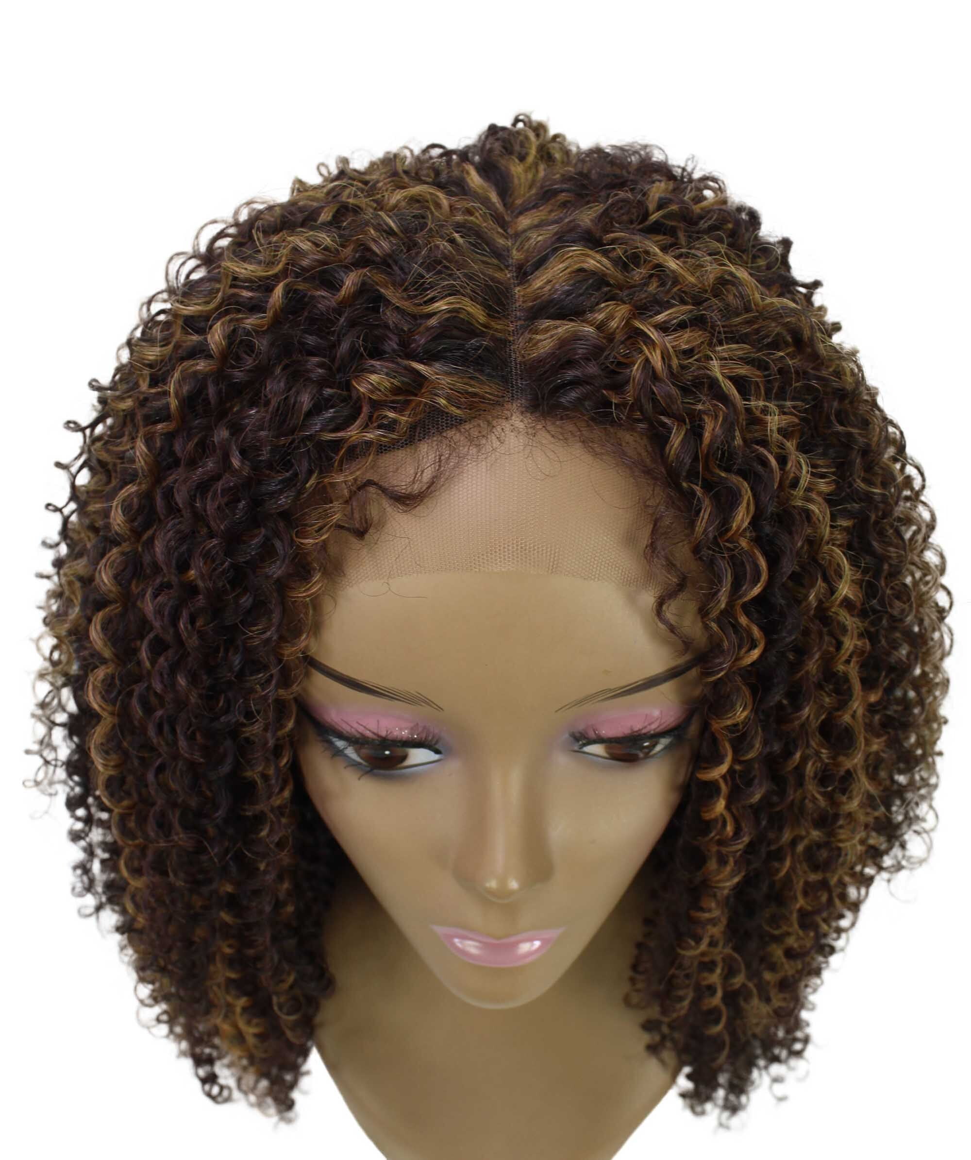 LUXLUXE Serenity Curly Ringlet 22 in Long Lace Front Wig, Heat Resistant Fibers, Medium Brown Color