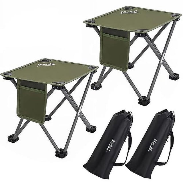 Roptat Paquete de 2 Taburetes de Camping, Asiento de Taburete Ligero, Compacto y Plegable portátil para Acampar, Pesca, Senderismo, Jardinería, Caminar al Aire Libre, Mochilero, Viajes y Playa con Bol