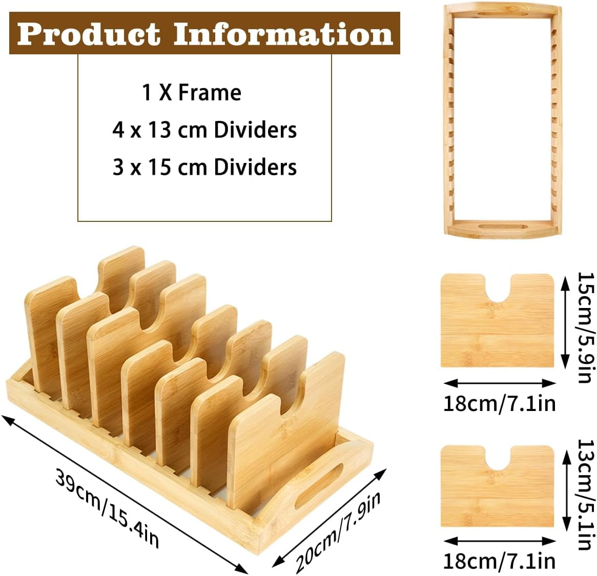 Bamboo Pot Lid Organizer,Pot Lid Holder Pot and Pan Organizer Drawer Organizer for Pot Lids,Pans, Cutting Boards & Baking Sheets, Dinner Plates