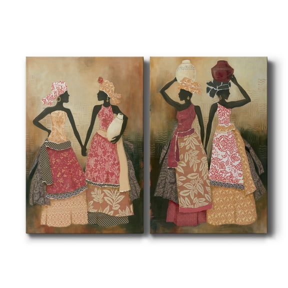Village Women I Premium Gallery Wrapped Canvas - Ready to Hang - Set of 2 - 8 x 12 Each