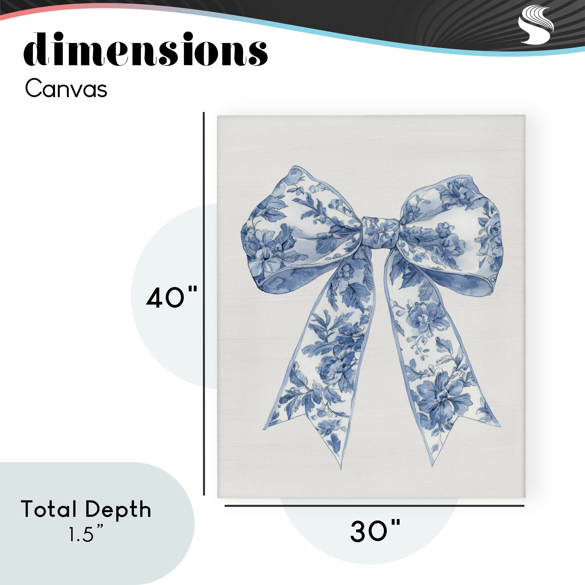 Soft Delicate Toile Bow Canvas Wall Art, design by Lettered and Lined