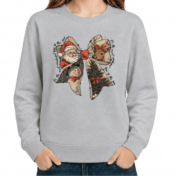 UNISHE Women Festive Christmas Bow Holiday Graphic Sweatshirt Winter Party Aesthetic Crewneck Pullover Casual Shirt