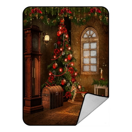 Merry Christmas Fonts Style PHFZK Winter Holiday Blanket, Merry Christmas Tree Vintage Style Fleece Blanket Crystal Velvet Front and Lambswool Sherpa Fleece Back Throw Blanket 58x80inches ()