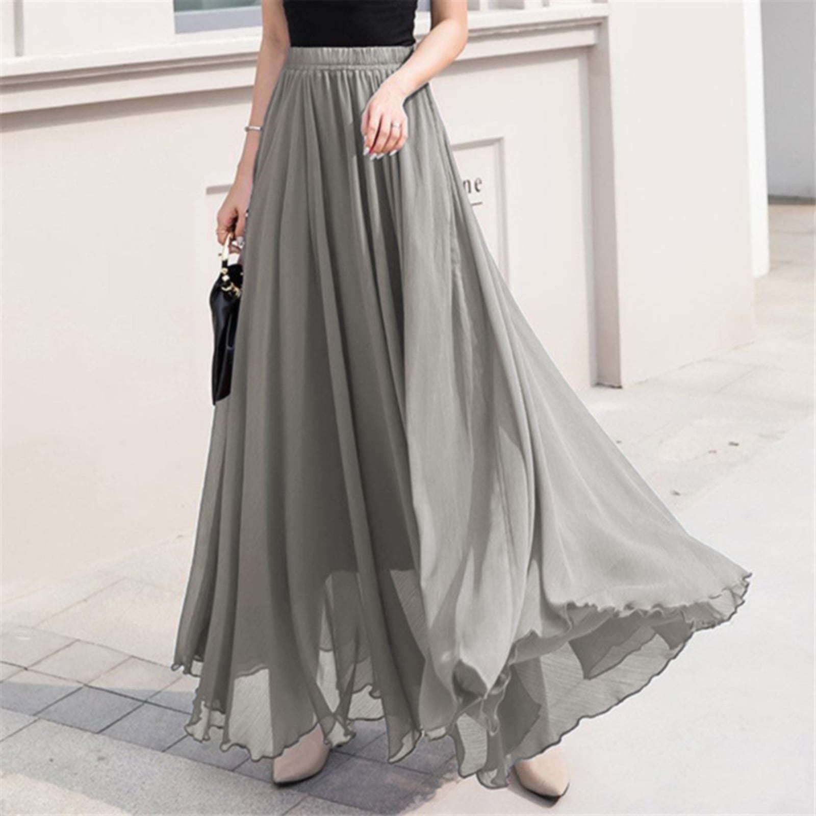 sachin and babi light blue dress SHIXIAOO Summer Women's Solid Color Chiffon Skirt Women's High Waist Long  Skirt Midi Satin Skirt Skirts Long for Women Casual