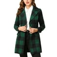 thumbnail image 1 of INSPIRE CHIC Manteau à Carreaux à Double Boutonnage à Manches Longues avec Revers Cranté pour Femmes TP Vert, 1 of 8