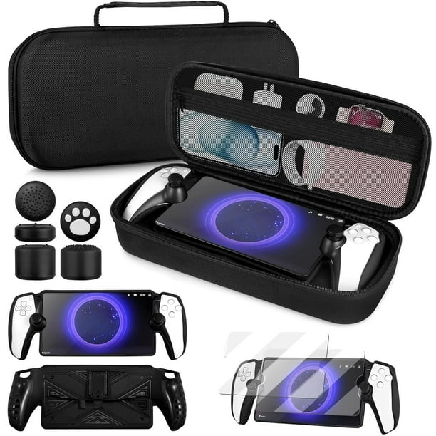 Juego de accesorios 4 en 1 compatible con Playstation Portal, estuche rígido EVA para PS5 Portal, funda protectora de silicona, 2 protectores de pantalla, 10 tapas para pulgares, accesorios Ps Portal