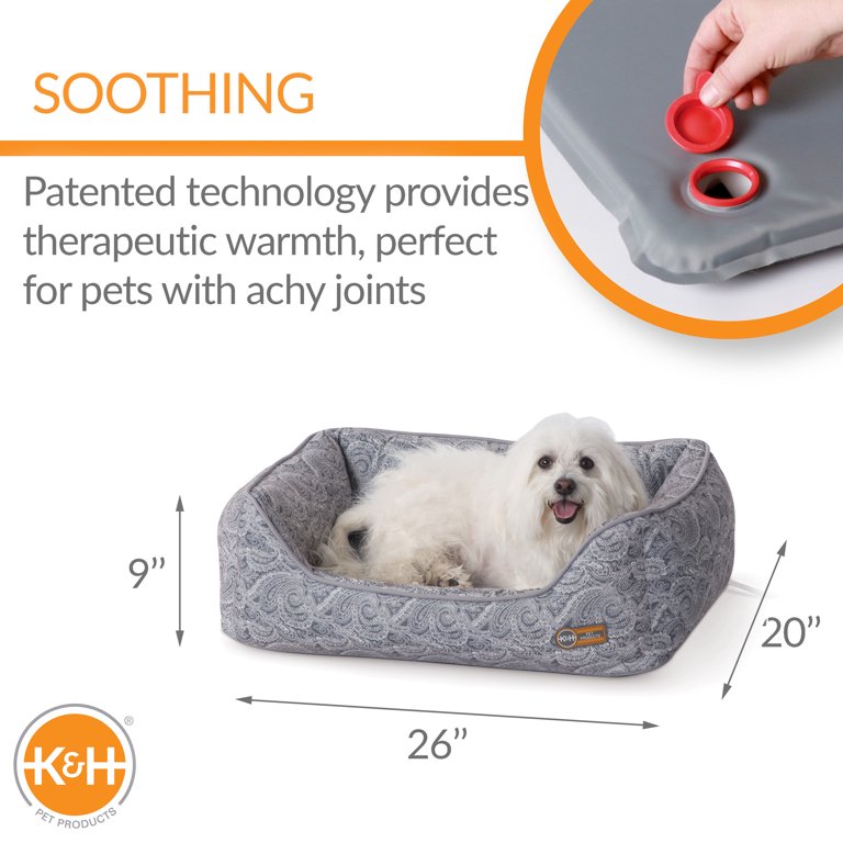 Ku0026H Pet Products Thermo-Water Bolster Heating and Cooling Dog Bed Gray  Paisley Medium 20 X 26 Inches - Walmart.com