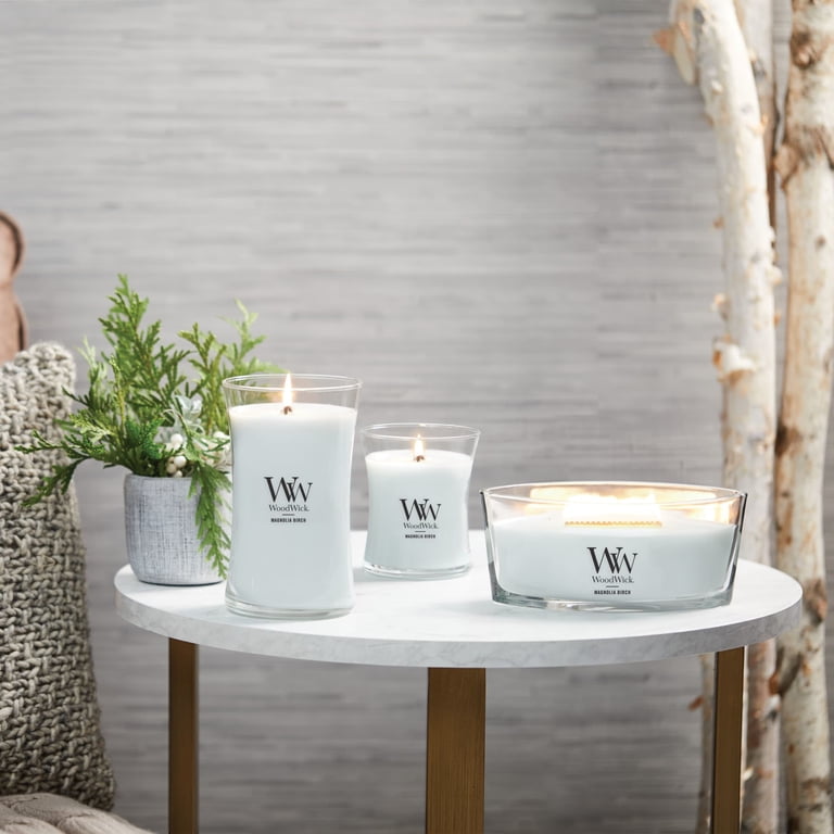 WoodWick Large Hourglass Scented Candle, Crackles as it Burns, Magnolia Birch, 21oz