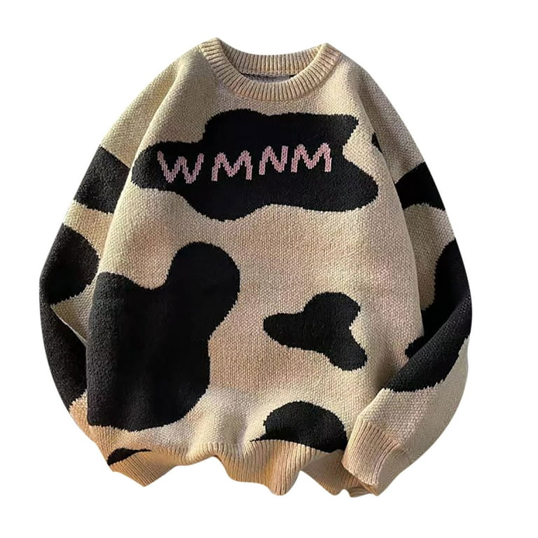 WXLWZYWL Men's Fall Winter Tops/Shirts Oversized Sweater Cow