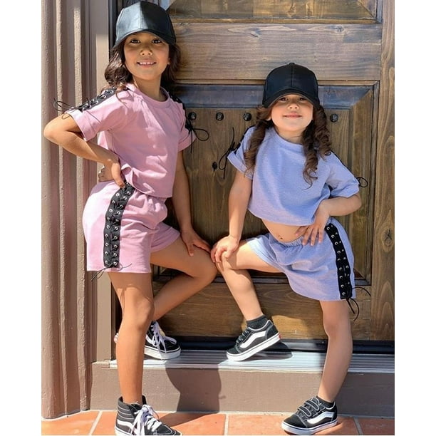 Little Girl Short Sleeve + Shorts, Side Strap Design Simple Style Summer  Child Clothing 