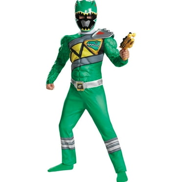 Disguise Green Power Rangers Dino Fury Muscle Halloween Fancy-Dress Costume for Child, Little Boys M (7-8)