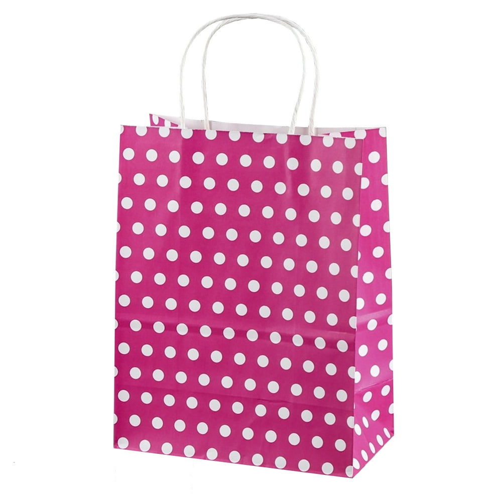 Pink & White Polka Dot Paper Kraft Small Gift Bags - Walmart.com ...