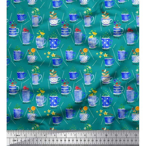 Soimoi Modal Satin Fabric Spices & Tea Cup Watercolor Print Fabric by The Yard 42 Inch Wide