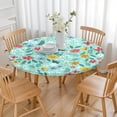 thumbnail image 3 of Spring Tablecloth with Floral Design and Elastic Edge, Reusable and Durable Polyester Material, Fits 44-52 Inch Round Dining Table, 3 of 6