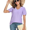 thumbnail image 3 of DreamFish Women's Tops Summer V Neck Tops Puffy Short Sleeve Tunic Casual Eyelet Top, 3 of 5