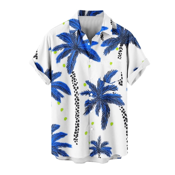 Mens Casual Manga Corta Botón Abajo Camisas Impresas Bolsillo Botón Turndown Cuello Top Blusa Camisa