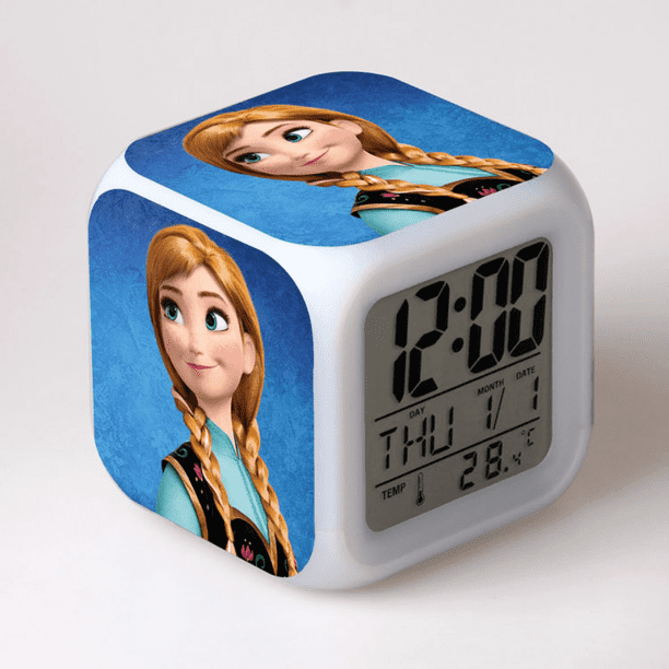 HANNTAOO Reloj despertador LED con diseño de Frozen, creativo, para escritorio, mesa, reloj digital electrónico brillante y colorido para adultos, niñas, niños y niños, juguete para regalo de