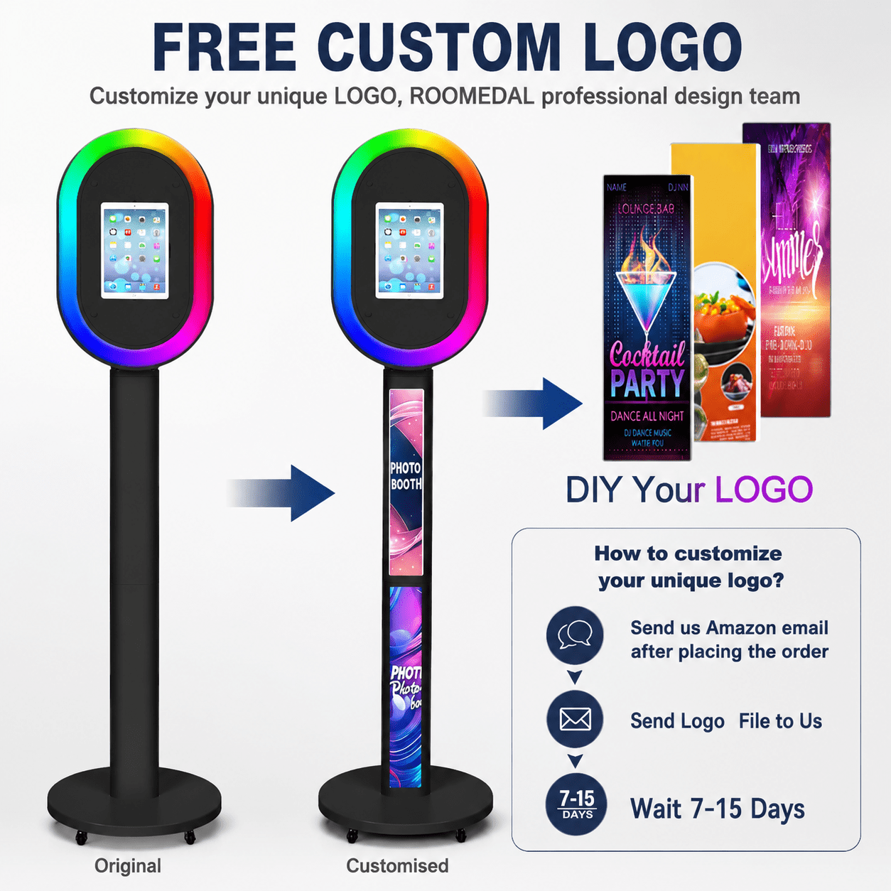 Portable iPad Photo Booth Stand with RGB Ring Light - Compatible with 10.2" to 13" iPad Pro/Air, Party Selfie Station for Weddings & Corporate Events (Black)​
