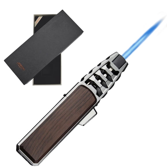 DOUBFIVSY Jet Torch Butane Lighter with Gift Box, Windproof Refillable Butane Lighter Adjustable Flame Lighters for Cigar Grill BBQ Candle Camping Kitchen Cooker(Butane Gas Not Included) (Brown)