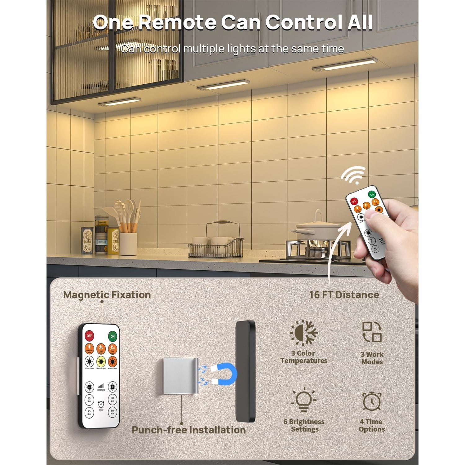 Under Cabinet Lights Wireless, 12'' Rechargeable Motion Sensor Light Indoor, 3 Color Temperature Dimmable Closet Lighting with Remote, Under Counter Lights for Kitchen, Pantry, Stairs, Wardrobe