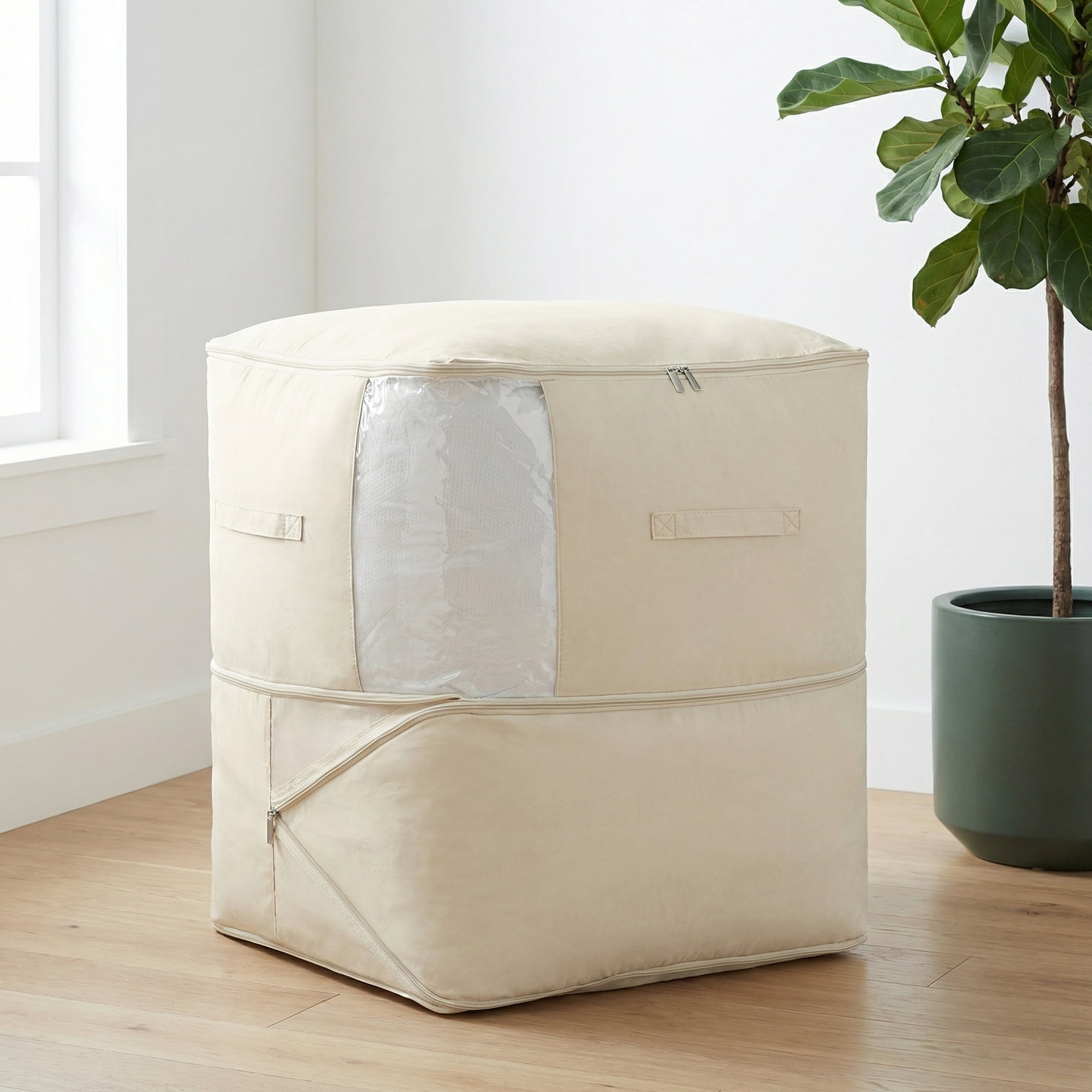 Unique Bargains 1Pc Clothes Expandable Storage Bag Beige 21.3*16.5*23.6in