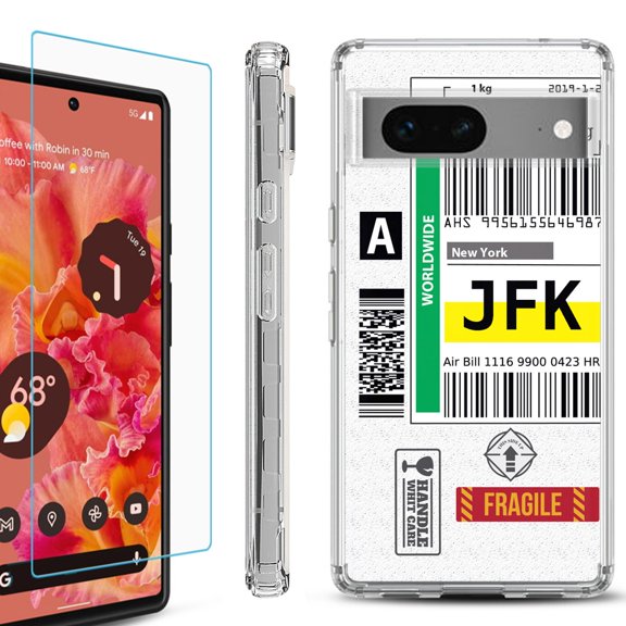 OneToughShield ® for Google Pixel 7a Shockproof Bumper Phone Case, with Tempered Glass Screen Protector - Mail / New York