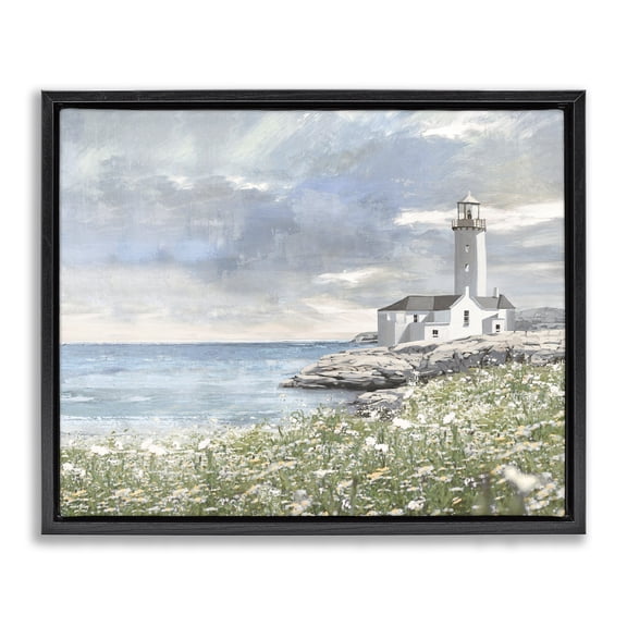 Stupell Industries Eclectic Coastal Guardian Lighthouse Black Floating Frame Canvas Art, 21 x 17, by Amber Sterling