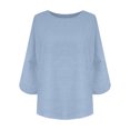 thumbnail image 4 of thefmos Women Plus Size Fall Round Neck 3/4 Sleeve Solid Casual Loose Pullover Tops for Women Trendy Cute Comfy Blouses Business Casual Work Tunic Tops Winter Fashion Tops, Light Blue 3XL, 4 of 5