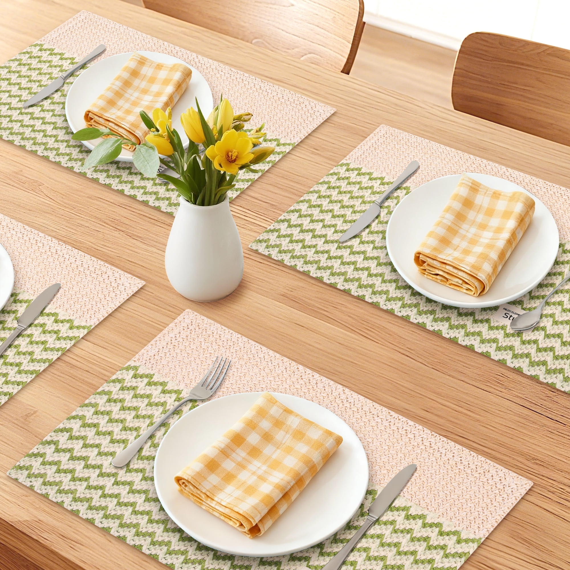 Unique Bargains Polyester Rectangular Placemats 4pcs Green 17.7"x11.8"