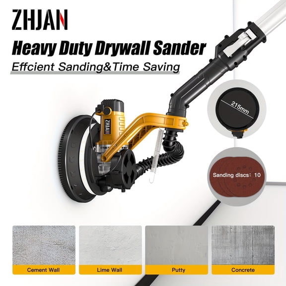 "Heavy-Duty Electric Drywall Sander w/Vacuum System - 120V US Plug Corded Wall Polisher - Portable Dust Collection Tool for Painting/Construction/Studios/Warehouses"