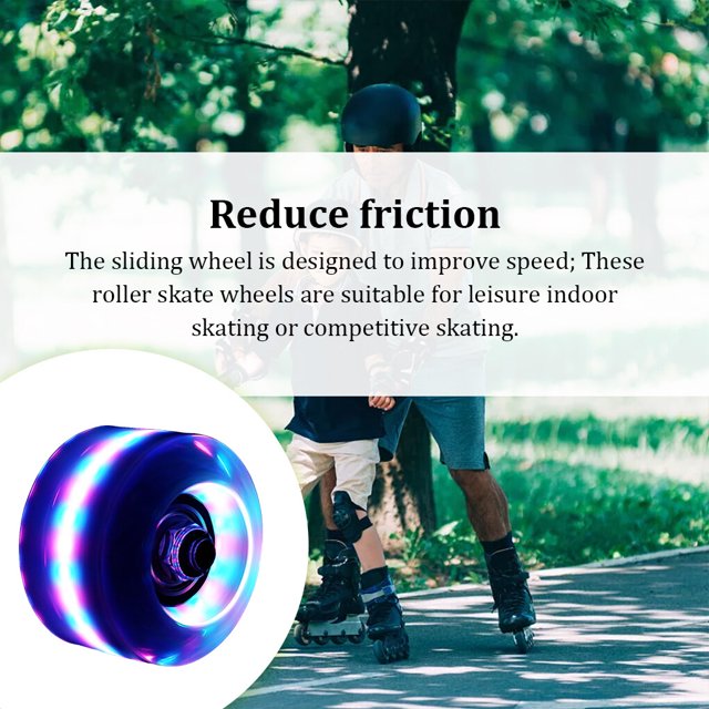 Roues de Patinage Rondes à LED Quadruple Lumineuses Réduisant la Friction Accessoires de Patinage à Double Rangée pour Extérieur Rose/bleu